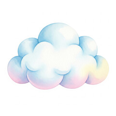 cloud painted or drawn digitally in watercolor style, white background for nursery theme