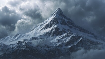 Majestic snow-capped peak under stormy sky