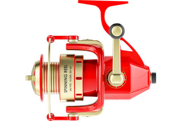 Red Spinning reel, side view, transparent background