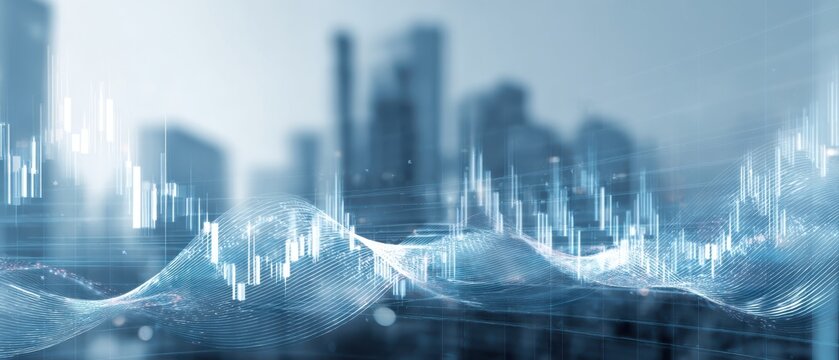 The dynamic waves of financial data representing urban economic trends. - Powered by Adobe