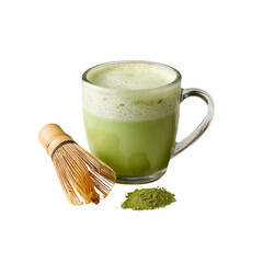 Frothy Matcha Latte with Whisk and Powder