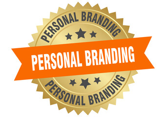 personal branding. personal branding round orange and gold label isolated on transparent background