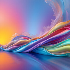 Digital artwork of vibrant flowing colors blending seamlessly, smooth motion effect in a dreamy surreal landscape