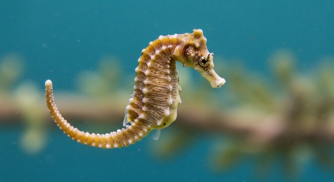 Hippocampe nage gracieusement eau claire lumiere douce. AI Generated