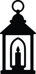 Vector lantern candle light silhouette in black and white Illustrator