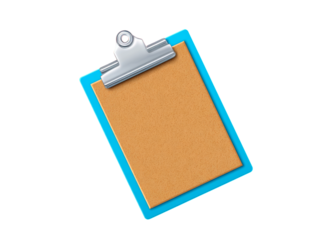 Blank blue clipboard with cork pad for notes and messages, Isolated On Transparent Background