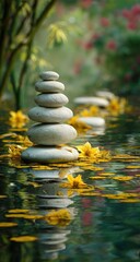 Obraz premium Stacked stones in a tranquil water garden