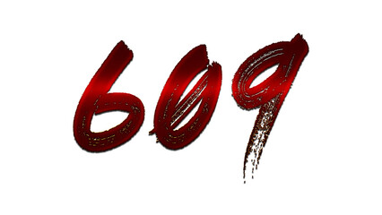 3D blood red number design of 609 on white background.