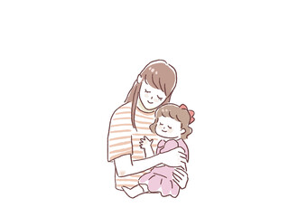 小さい女の子（子供）を抱きしめる女性、母親、親子、
