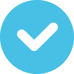 Verification symbol with a white tick mark inside a light blue circular button. Clean modern icon for approval, success, and confirmation. Tiktok blue tick