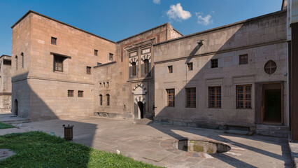 Courtyard of historic Gupgupoulu Konagi, or Kayseri Ethnography Museum, a historic Ottoman mansion in Kayseri, Turkey