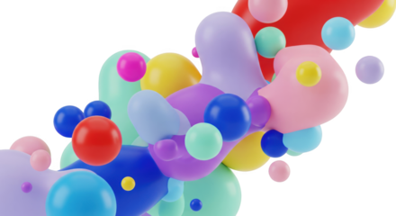 Iridescent spheres and fluid shapes create a modern digital abstraction