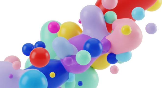 Iridescent spheres and fluid shapes create a modern digital abstraction