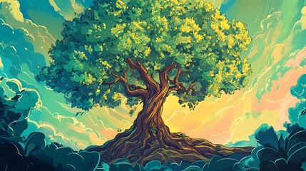 Fototapeta premium Vibrant tree illustration