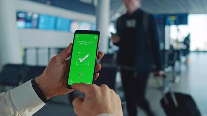Smartphone Verification Process at Airport: Green Screen Check in Terminal Concept - Powered by Adobe