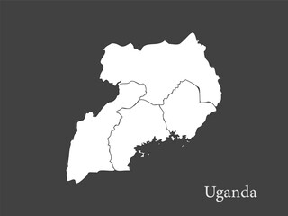 Uganda simple white map on grey background 