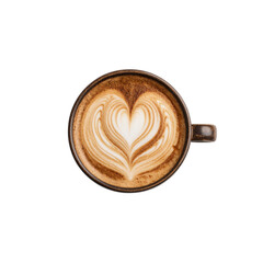 Overhead View of Latte Art Heart in Coffee Cup