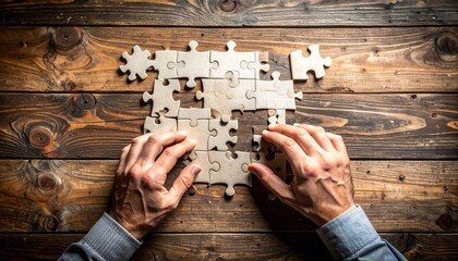 Hands Working On Wooden Puzzle