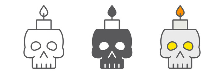 Skull with candle line icon, spooky and decor, halloween candle sign, vector graphics, a linear pattern on a white background.