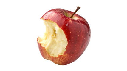 Red apple with a bite taken out, showcasing its juicy flesh and crisp texture on transparent background
