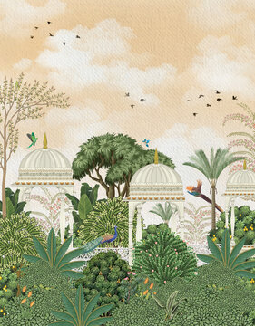 Udaipur wallpaper art hand painted digital illustration for wall art	