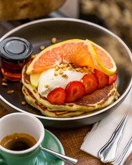 Breakfast at a café, healthy breakfast, Sunday breakfast, coffee, matcha, drinks