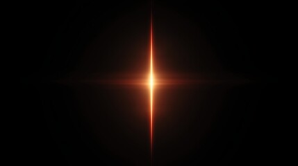 Bright glowing light flare in cross shape with radiant golden beams on black background abstract energy effect
