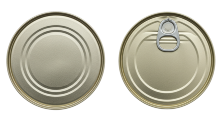 Two closed metal food cans isolated PNG with Transparent Background