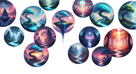 Enchanting spherical landscapes showcasing dreamlike and surreal fantasy worlds