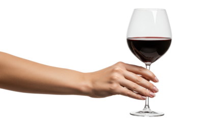 Woman's hand holding a glass of red wine isolated PNG with Transparent Background