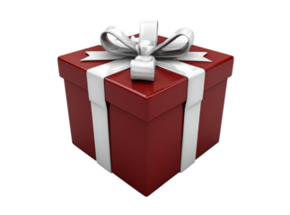 Red gift box with white ribbon bow isolated on black background, Isolated On Transparent Background