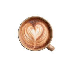 Overhead View of Latte Art Heart in Beige Mug