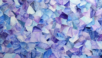 Abstract mosaic pattern of layered, angular, purple-blue shards