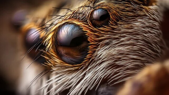 Extreme Macro Rack Focus Reveals the Multiple Eyes of a Hairy Wolf Spider