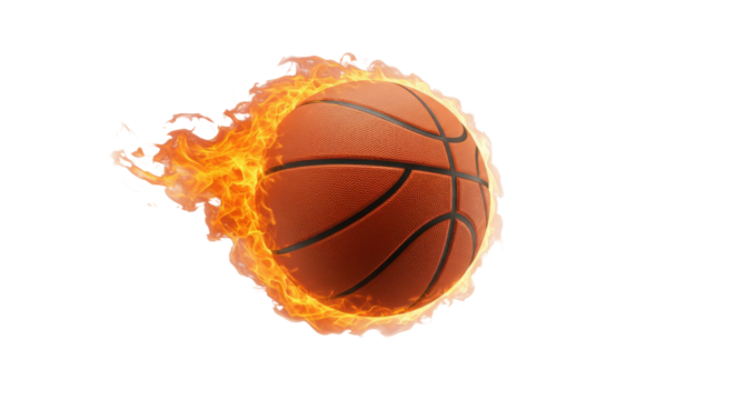 Burning basketball in motion isolated PNG with Transparent Background