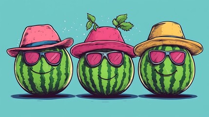Watermelons with hats and sunglasses