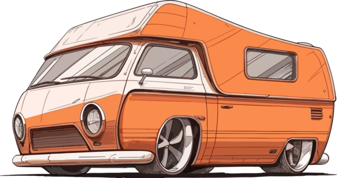 Van Classic isolated retro automobile vector illustration with wheels
