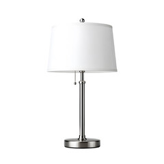 Obraz premium Elegant chrome table lamp with white shade isolated on transparent background rendering