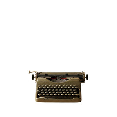 Vintage Olive Green Typewriter Isolated on White Background