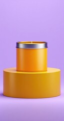 Orange candle on a tiered,  yellow podium