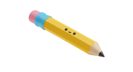Happy yellow pencil with smiling face illustration isolated PNG with Transparent Background
