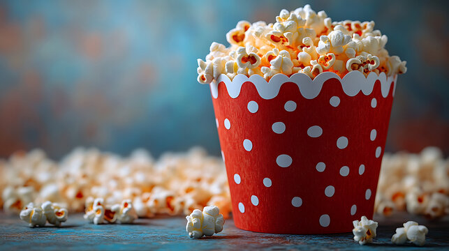 Enjoy delicious fresh popcorn in a fun polka dot container for movie night