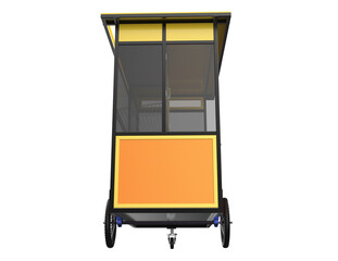 Portable Fried Food Stand with Fryer: Stylish Orange and Yellow Vendor Cart Ideal for Festivals, Carnival and On-the-Go Fast Food Service. SEO-Friendly High-Quality Isolated Asset for Digital Use.