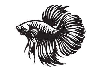 Betta fish logo silhouette vector illustration, betta fish silhouette vector logo design, aquarium betta fish silhouette vector logo, underwater betta fish logo silhouette vector on white background 