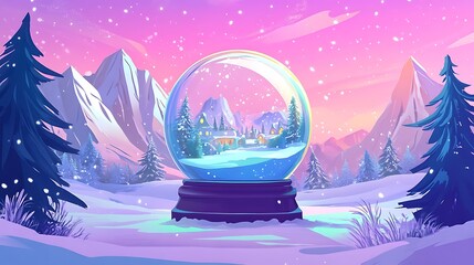 Winter snow globe scene