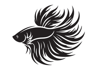 Betta fish logo silhouette vector illustration, betta fish silhouette vector logo design, aquarium betta fish silhouette vector logo, underwater betta fish logo silhouette vector on white background 