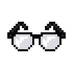 Obraz premium A pair of black pixelated eyeglasses in a retro 8-bit video game style. A nerdy and geeky fashion accessory icon vector illustration