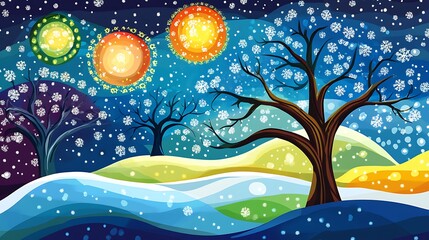 Winter wonderland landscape illustration
