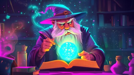 Wizard concentrating on crystal ball