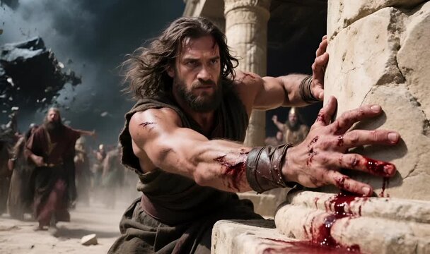 The Death of Samson, Pillars Destroyed and Strength Restored as His Hair Regrows